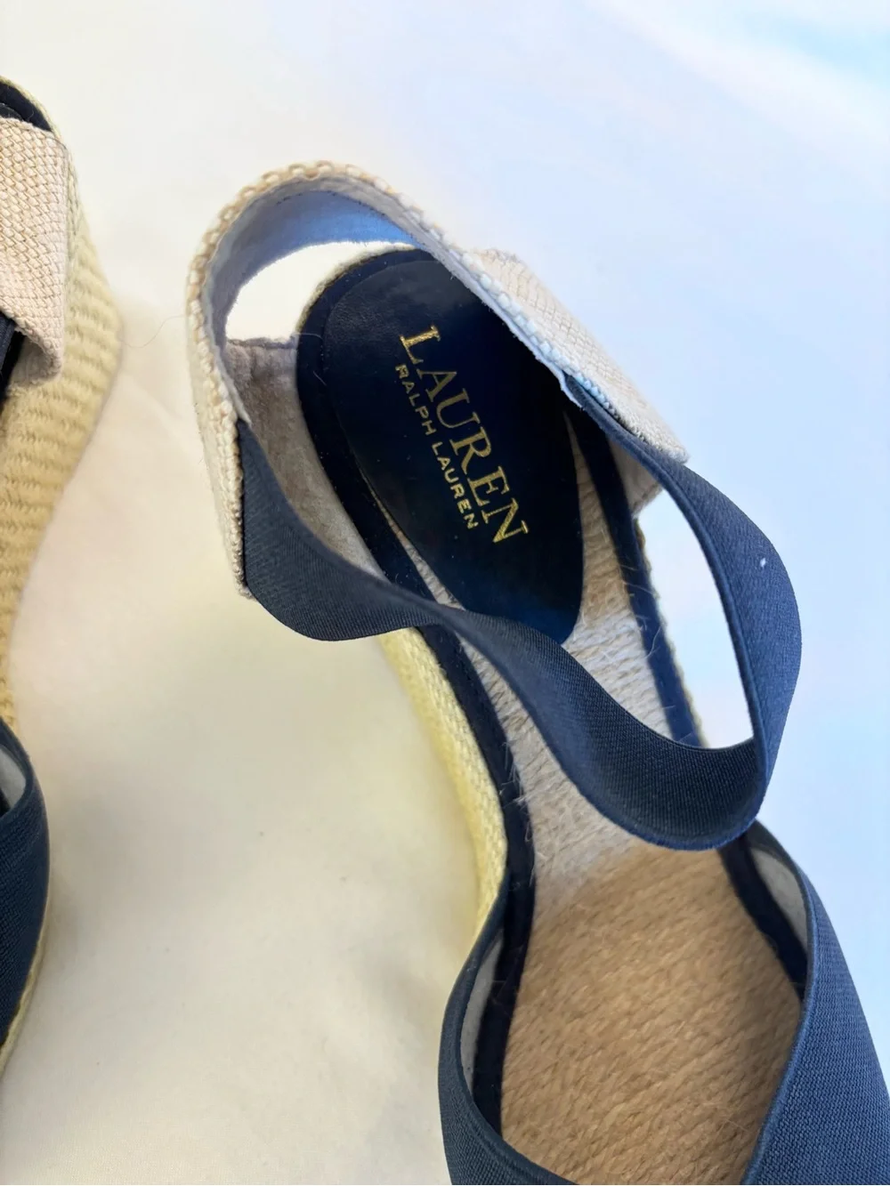 Lauren Ralph Lauren Navy and Natural Espadrille Wedge Sandals